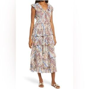 NWT Raga Romina Ruffle Midi Chic Boho Dress in Multi